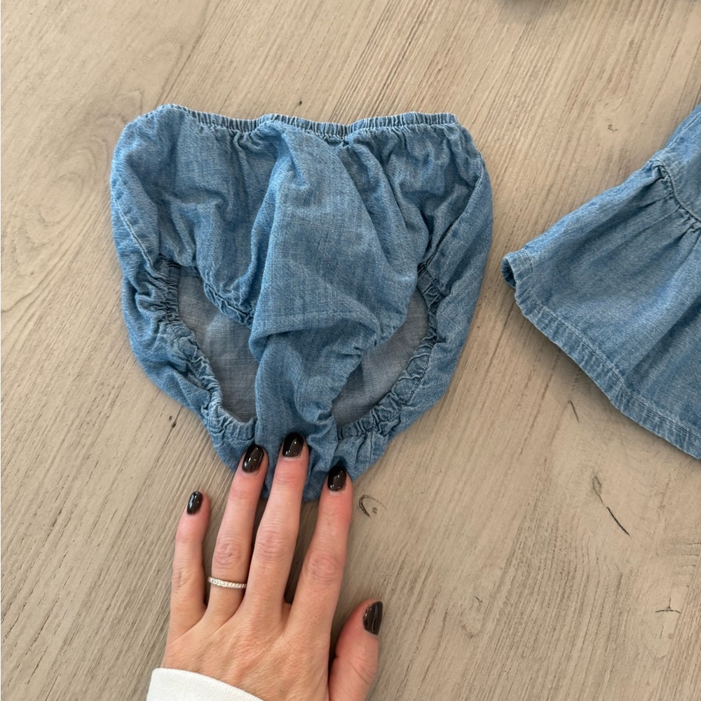 Long sleeve, denim shirt dress with matching bloomers - Picture 4 of 5
